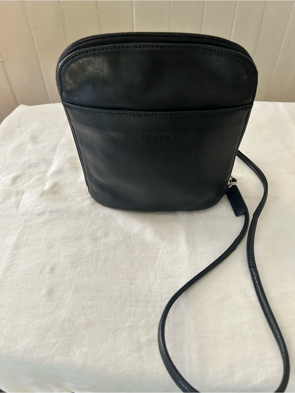 Vintage Fossil Black Pebbled Leather Organizer Crossbody Bag